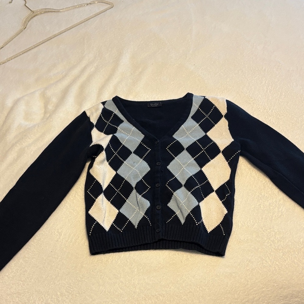 Brandy Melville Argyle Cardigan - Navy, White, and Cream